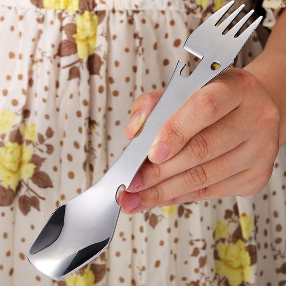 Travel Hiking Portable Multifunctional Outdoor Stainless Steel Tableware Spork Spoon Fork