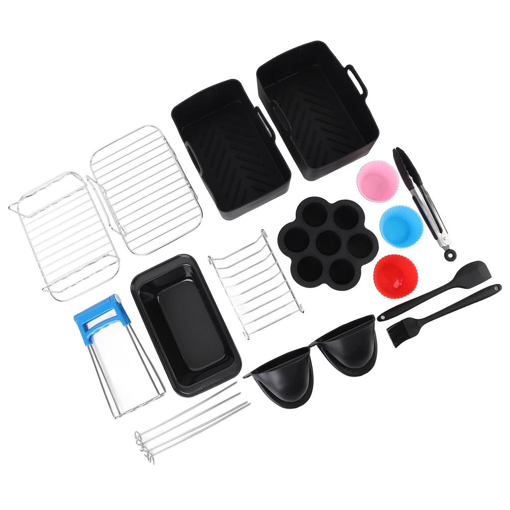 Fryer Accessories Set Grill Rack with Skewer Silicone Brush Food Tong Cake Pan Stainless Steel Pan