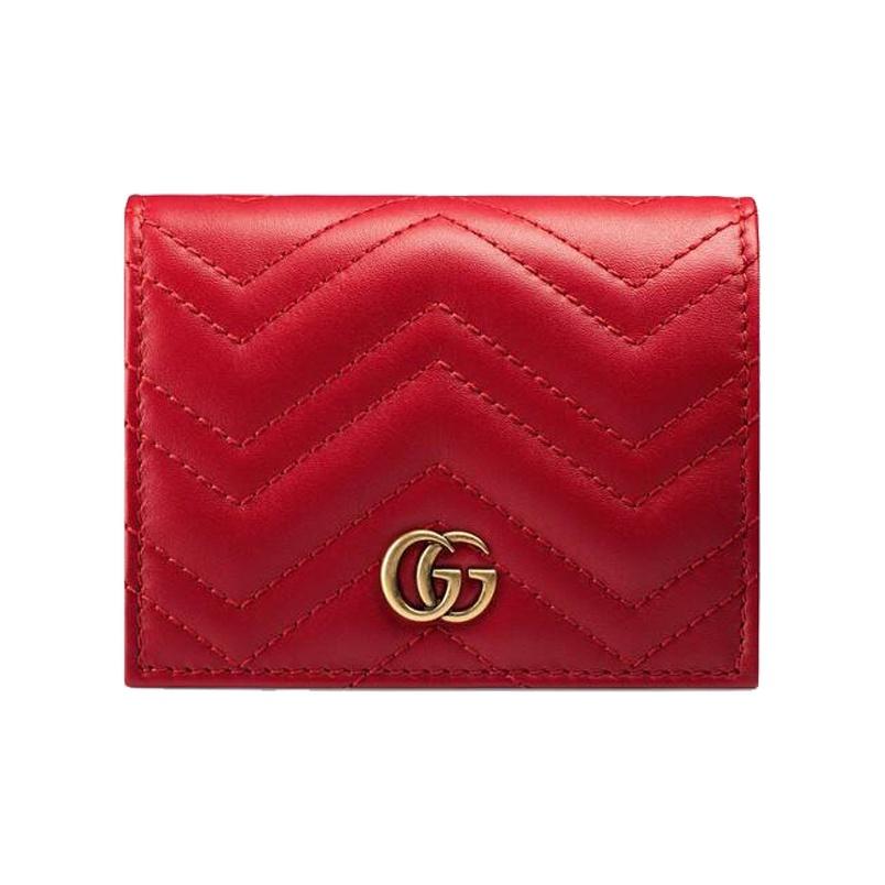 

GUCCI GG Marmont Колекція Marmont Золота Бирка Подвійне Складання Мушля Стегана Шкіра Тримач для Карт Гаманець Жіночий Червоний Gift box set (basic set+original box) червоний