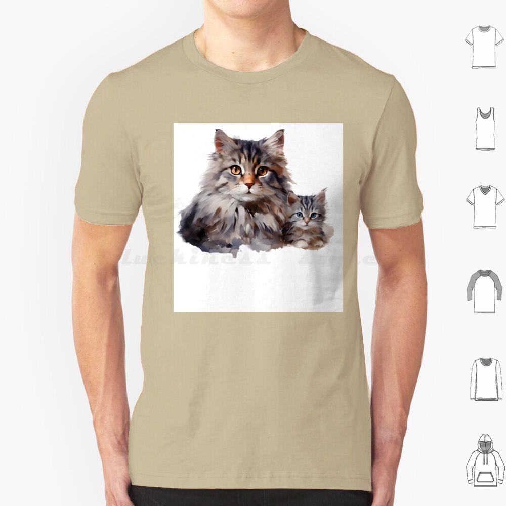 Loving Mother Cat And Her Playful Kitten T Shirt Cotton Men Women DIY Print Cat Illustration Mother Cat And Kitten Cute Cat