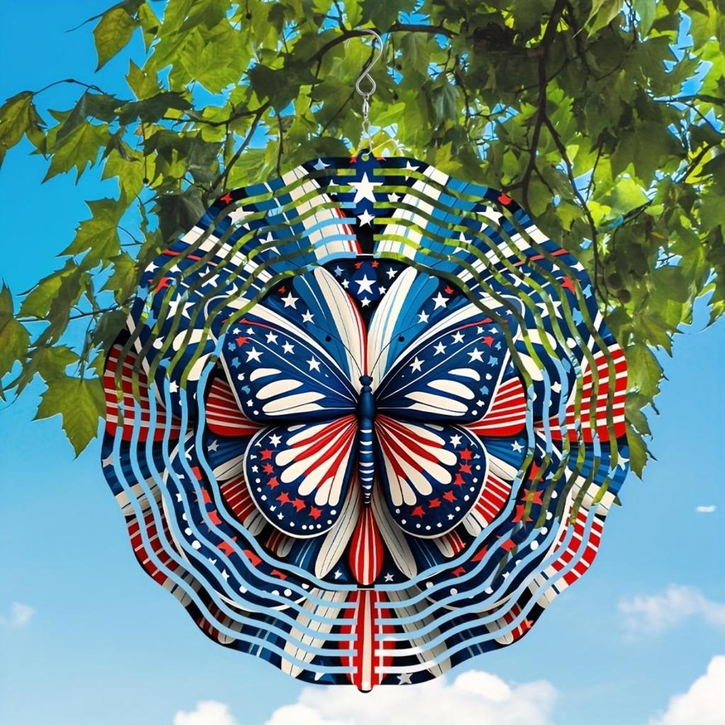 360° Rotating American Flag Butterfly Wind Spinner for Yard Garden Durable Stainless Steel Indoor Outdoor Thanksgiving Decor