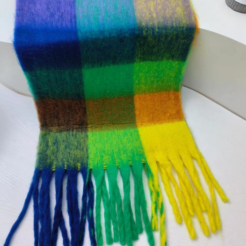 Winter Colorful Macaron Thickened Mohair Soft Waxy Fluffy Scarf Autumn and Winter Cold Protection Plush Shawl Scarf
