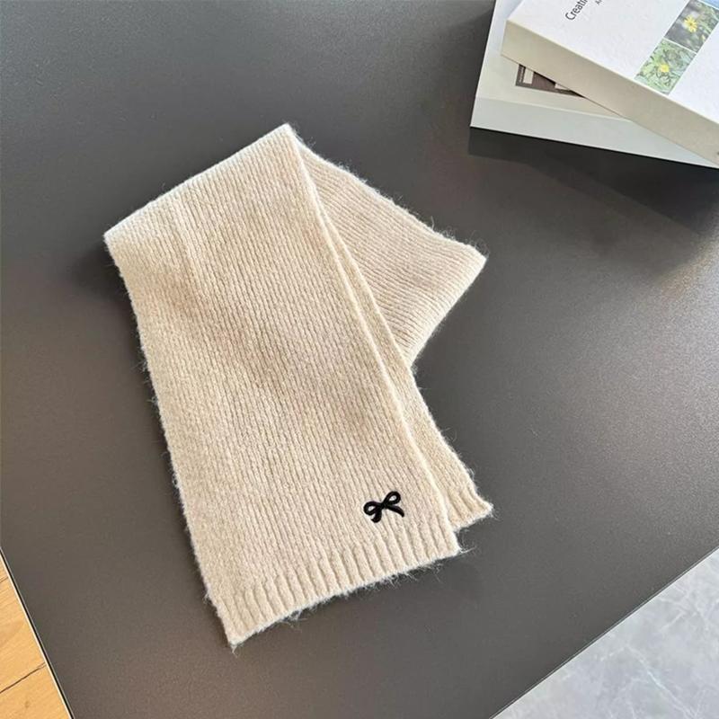 Autumn Winter Cute Bow Embroidered Knitted Cap And Scarf 2-Piece Set For Children