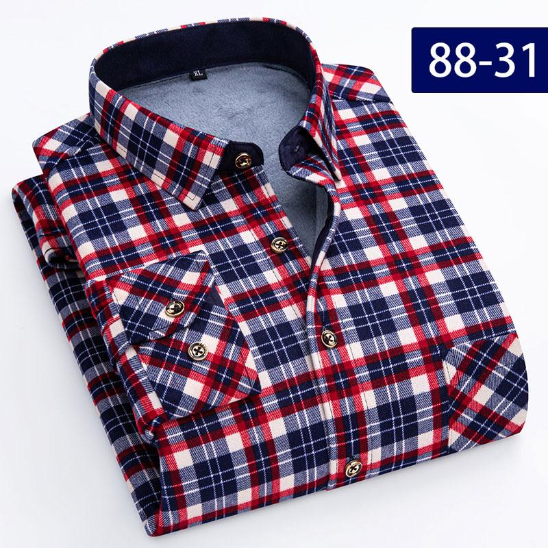 

7XL 8XL Thickened Autumn and Winter Men s Shirt Long Sleeve Warm Non-ironing Slim Fashion Business Casual Plaid L