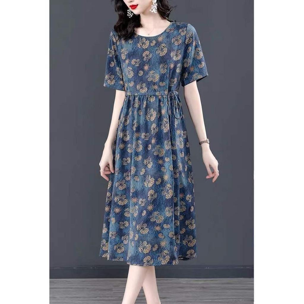 Loose Floral Summer Dress for Middle-Aged Women