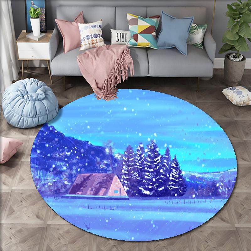 Cartoon Christmas Carpet Round Carpet Santa Claus Sofa Carpet Home Living Room Bedroom Bathroom Printed Decorative Carpet