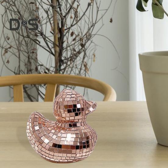 Płytki lustrzane Disco Figurka kaczki Mała kaczka Statua Rzeźba zwierzęca Domowe biuro Półka na książki Dekoracja pulpitu Ozdoba Prezent świąteczny