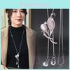 Elegant Long Tulip Floral Crystal Necklace For Women Stylish Autumn Winter Accessory