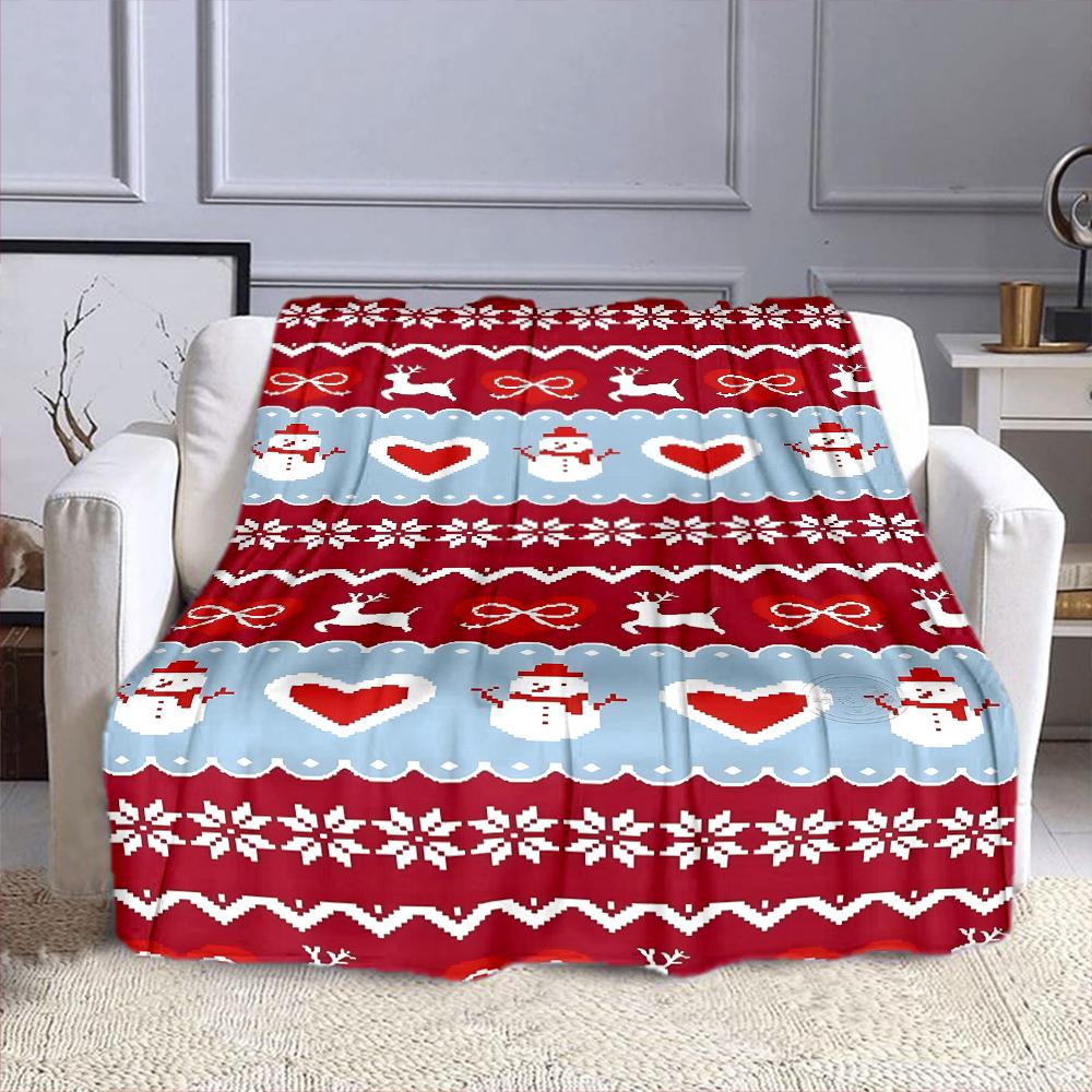 Snowman and Reindeer Festive Pattern Patterned flannel blanket perfect for the bedroom living room, sofa, or a little nap