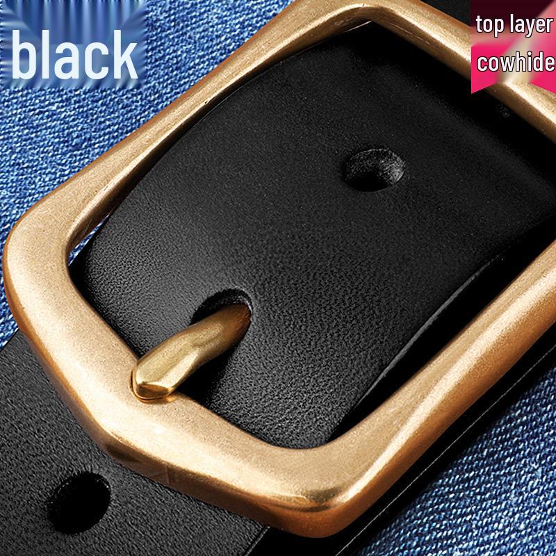 Pánský retro pásek z vrchní vrstvy hovězí kůže s masivní mosaznou kolíčkovou přezkou