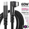 90° USB‑C to USB‑C Cable 1M 2M 3M 10FT,60W PD Fast Charging Data Sync Nylon Braided Type‑C Charging Cord for iPhone 15 15Plus 15Pro Max Android Tablet