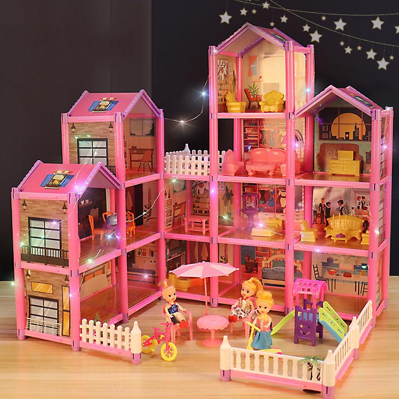 Rooms 14 7 Designs Huge Dollhouse Colorful Led Light Doll House Gift Girls For