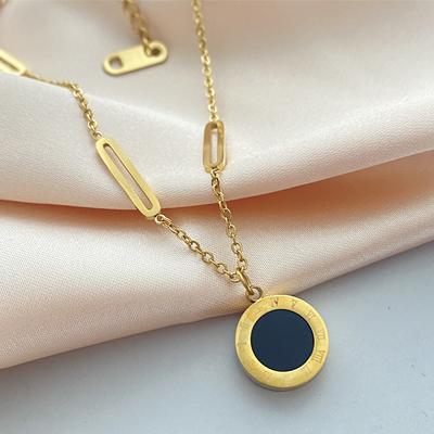 Fashion Roman Digital Wafer Pendant Necklace Stainless Steel Party Zircon for Women Sexy Choker