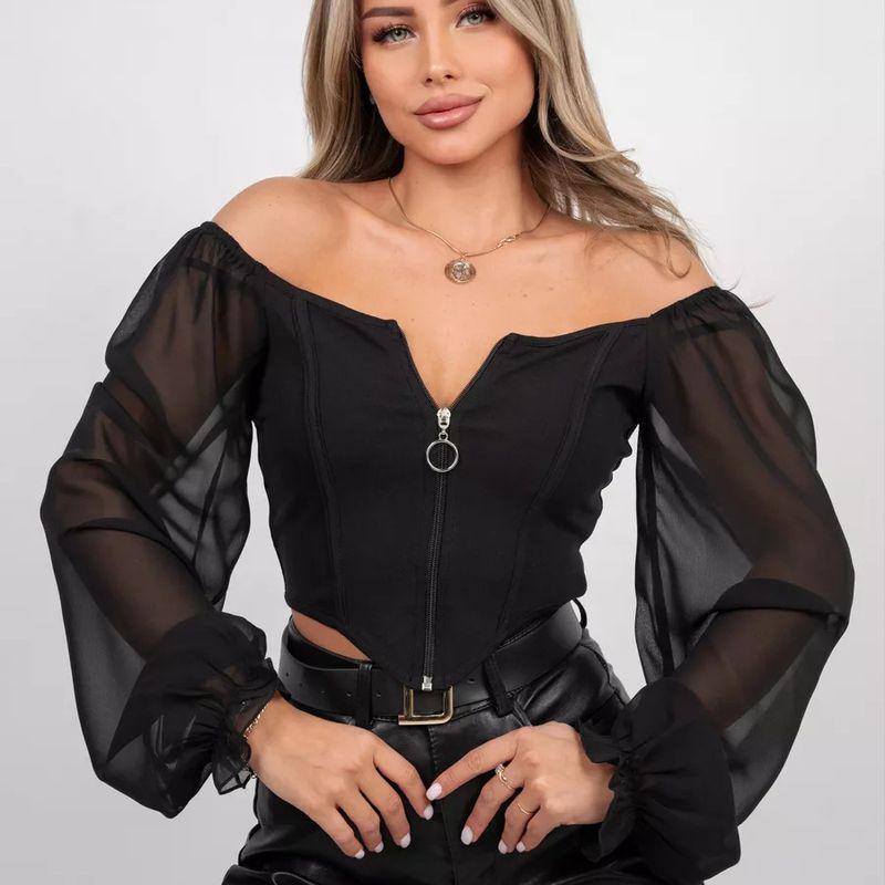 

European and American Tight T-shirt Women Patchwork Chiffon Waist Long sleeve Top Summer Chiffon Long Sleeved Top Black XL