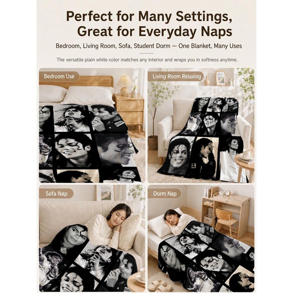 Michael Jackson Pop Printed Flannel Blanket Cozy Comfortable Fleece Blanket For Office Sofa Home Decor Memorial Gift