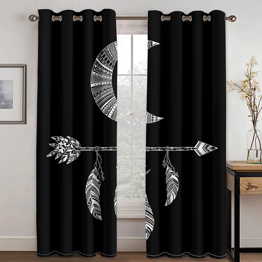 

Черный Ловец снов Принтованные Тканые Шторы Две Независимые Шторы Левая и Правая Затемняющие Шторы для Спальни 132cmx160cm