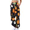 Damsportbyxor med fickor Mode Halloweentryck Elastisk midja Byxor Casual Sweatpants Byxor