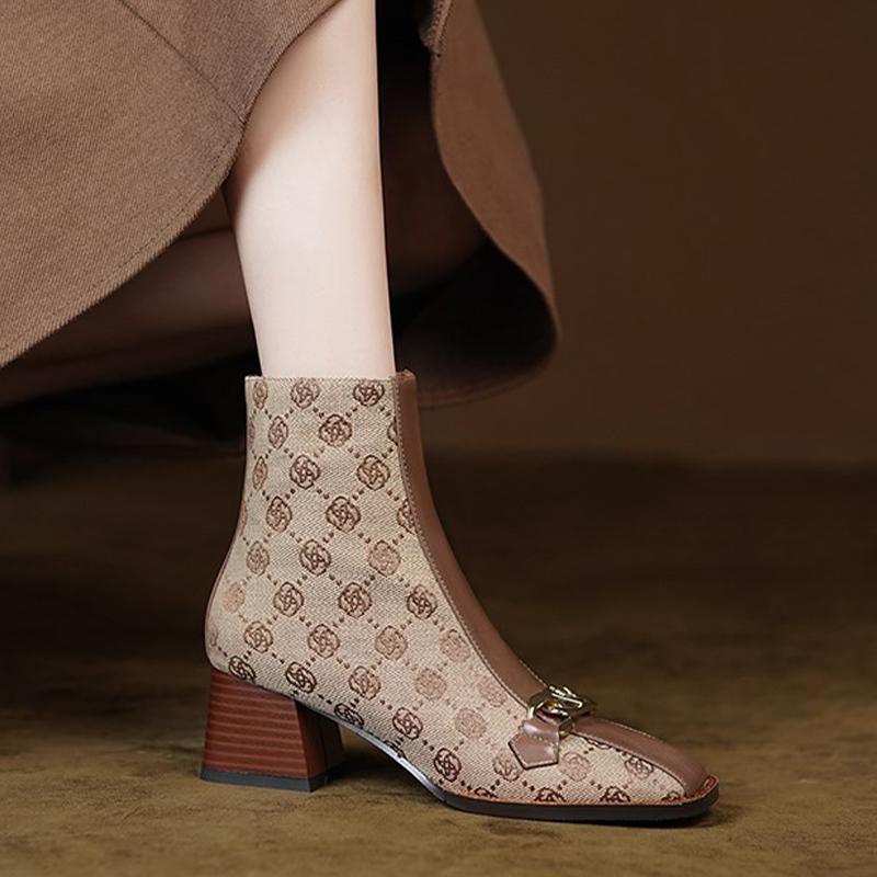 

Распечатать случайные женские ботильоны на высоком каблуке, обувь осень-зима, новые кожаные туфли, трендовые брендовые туфли-лодочки на толстой подошве Botas Mujer 39