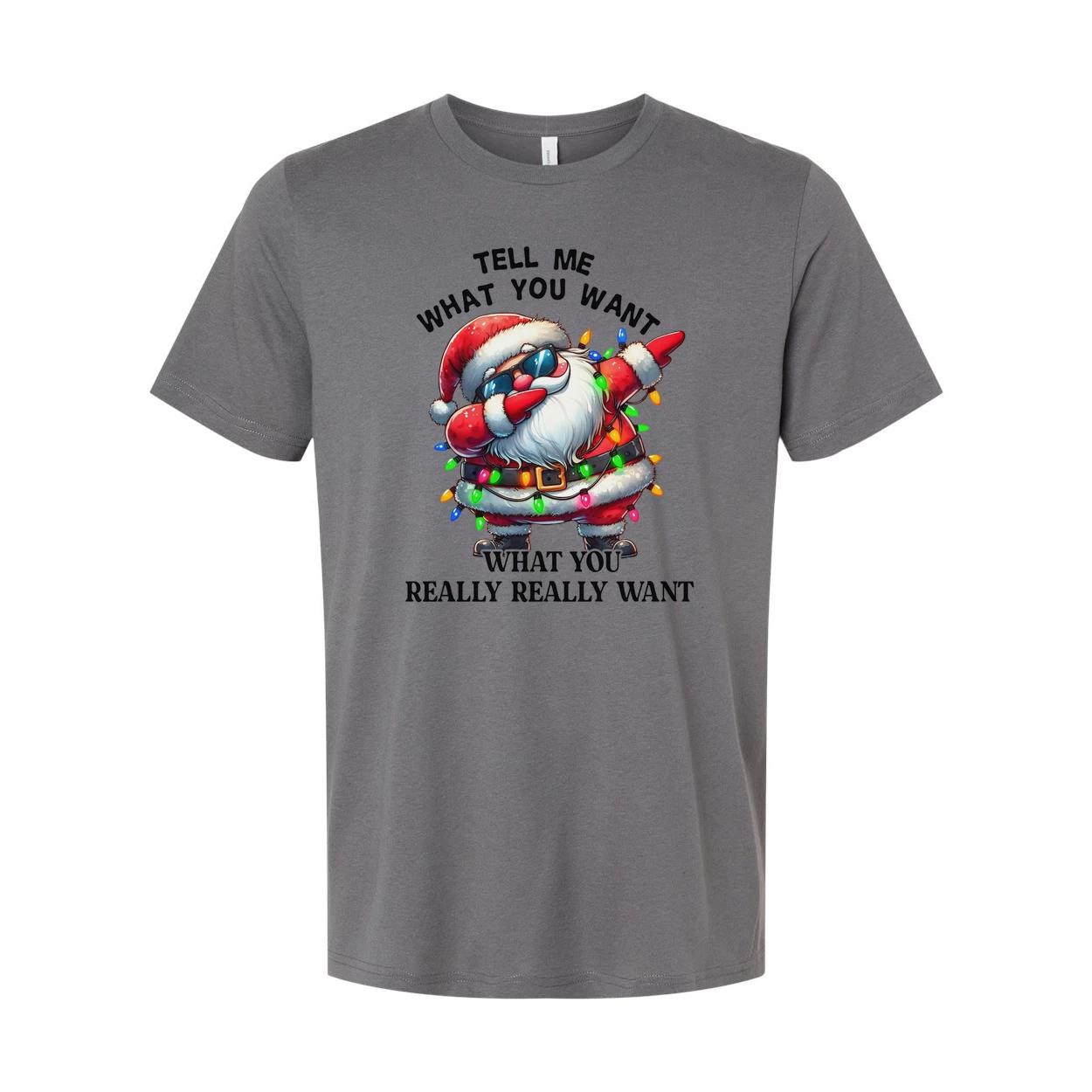 Unisex Santa Claus Christmas T Shirt With Colorful Christmas Lights Graphic Tee 3XL