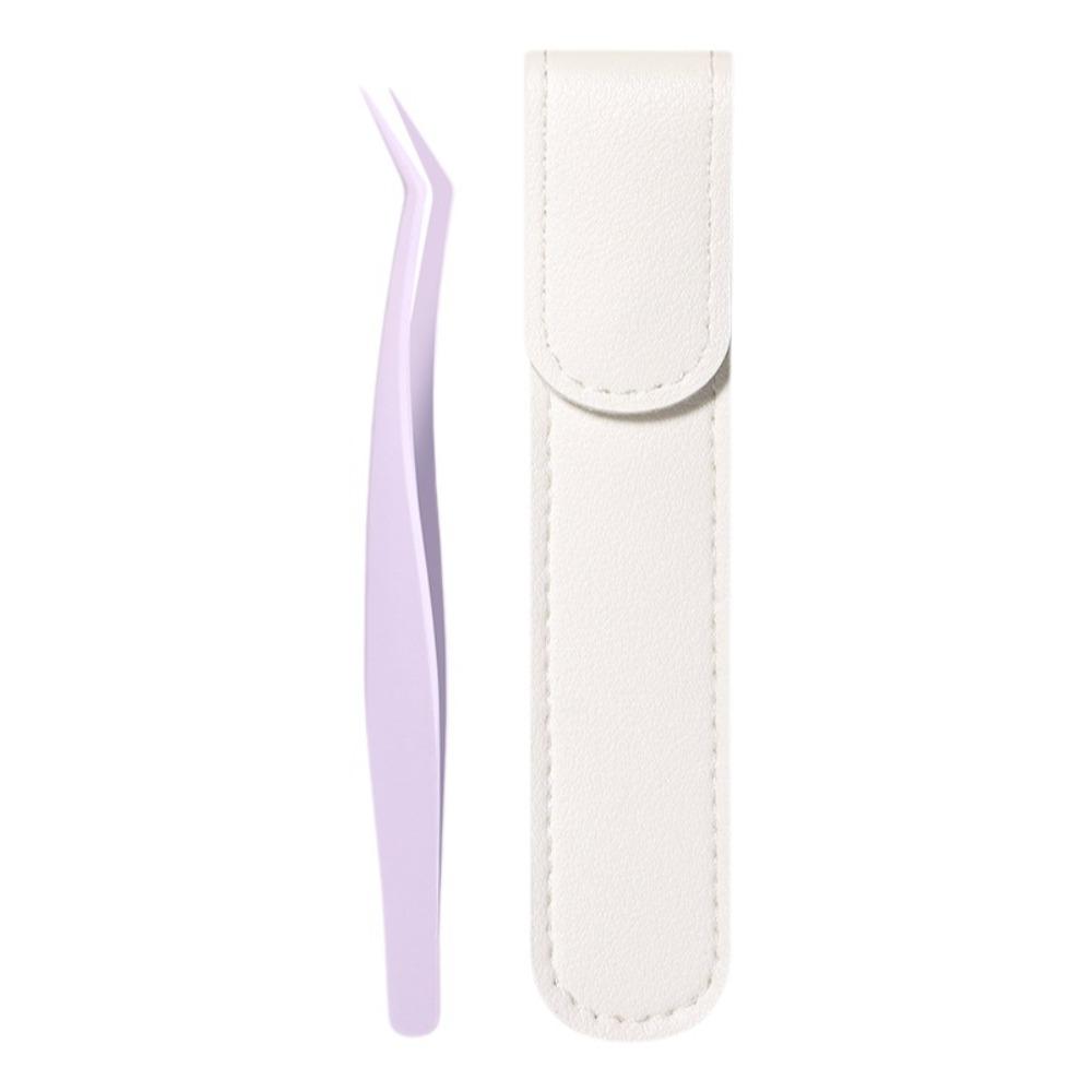 Stainless Steel False Eyelash Tweezers High Precision With Leather Case Lashes Extension Tweezer Anti-static Eyelash Curler