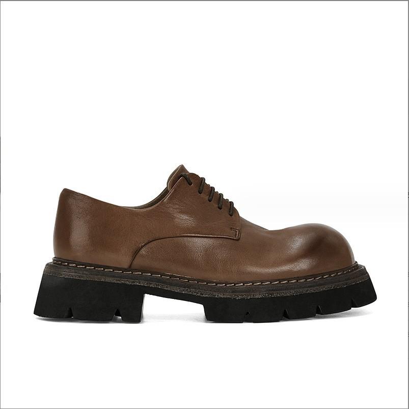 Cowhide version~ Grape mother same loafers women's single shoes lace-up washed shrinkage horse leather thick-soled retro small leather shoes