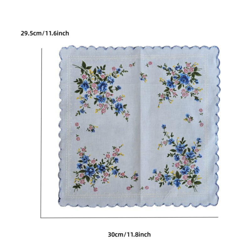 3pcs/set Cotton Handkerchiefs With Wavy Edge Embroidered With Lace Handkerchiefs Woman Handkerchief For Afternoon Tea