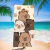 Mikrofaser Schnelltrocknendes Strandtuch - Entzückender Capybara Cartoon-Druck mit Orange & Stapel, Leichte Sandfreie Decke zum Schwimmen