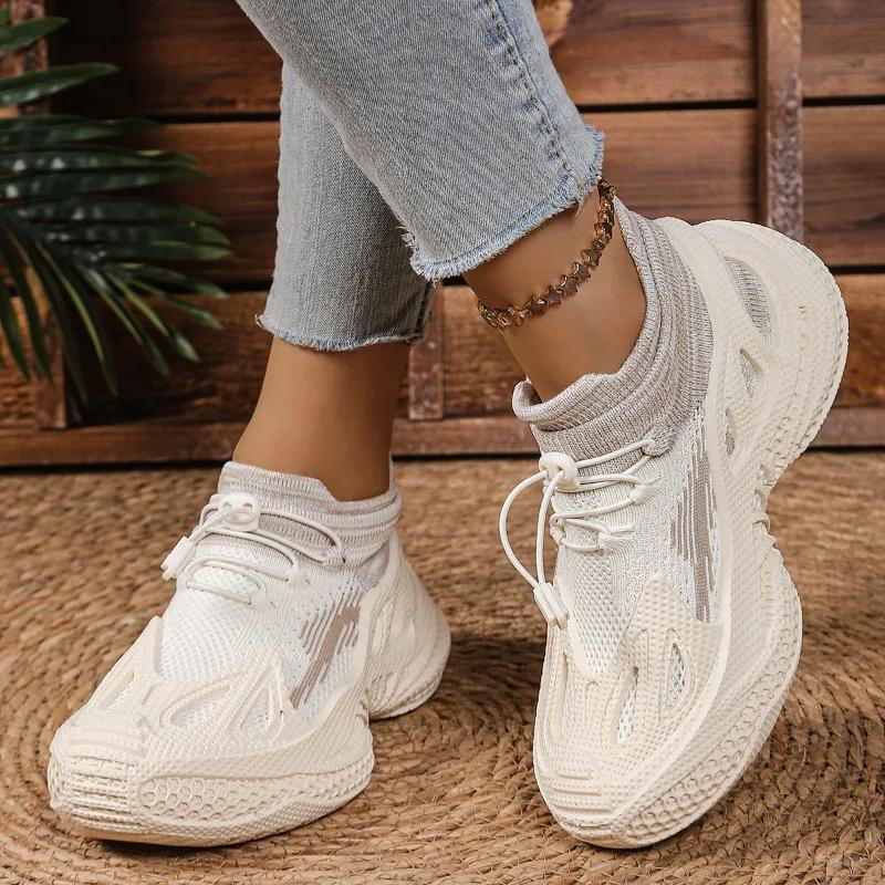 Fashion 2025 New Women's Casual Shoes Platform Sole Button Mesh Round Toe Shoes Women Leisure Fashion All-match Zapatillas De Mujer