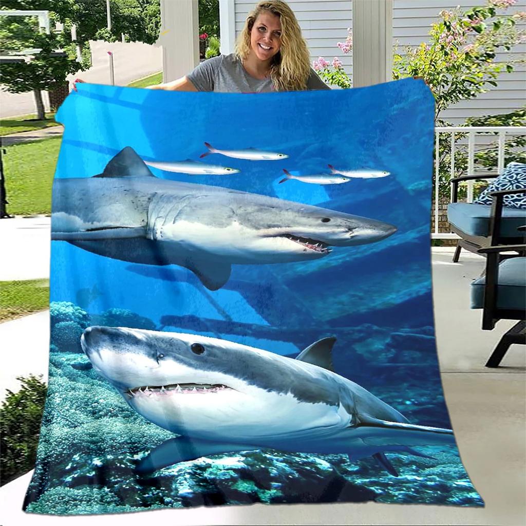 Cartoon-colored shark digital-printed polyester Bedroom velvet flannel cover blanket Fleece soft sofa cover blankets for beds