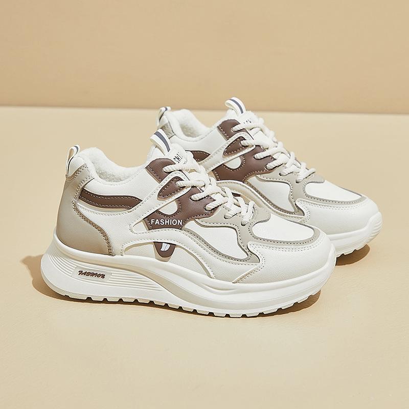 Winter Chunky Platform Running Sneakers for Women Anti-Slip Lace-Up Faux Fur Lining Walking Shoes Women's Warm Fleece Lined Workout Tennis Sneakers