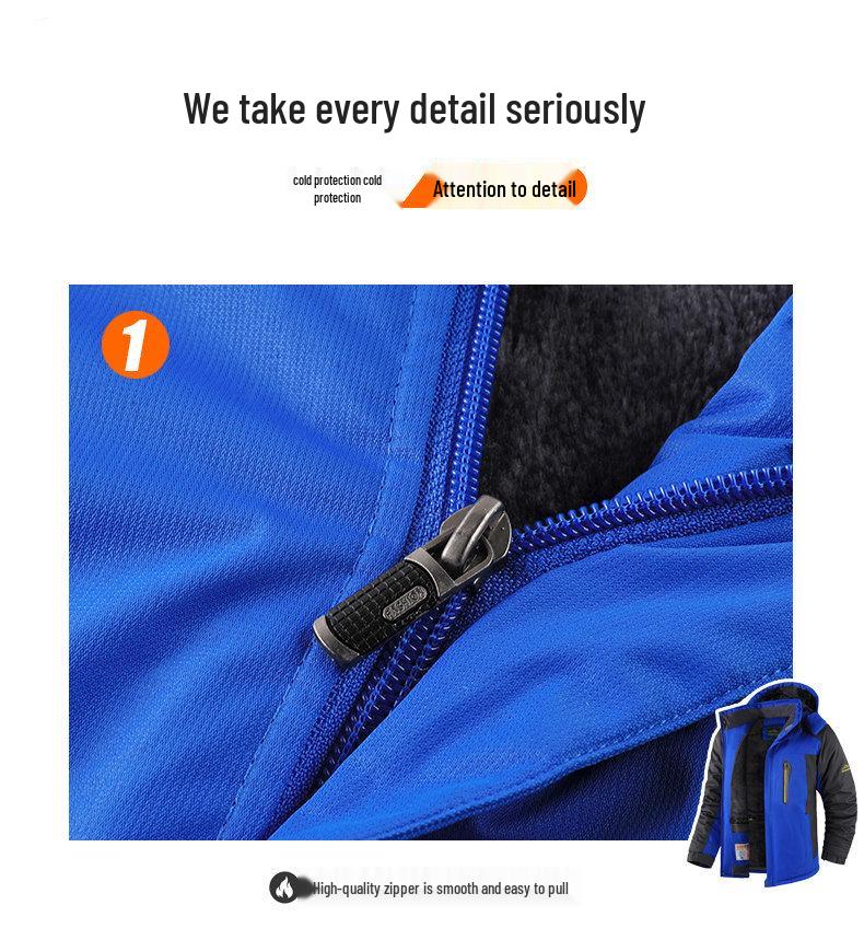 Wasserdichte Winddichte Herren-Outdoorjacke mit Plus-Samt-Futter, Dick gefüttert - Warmer Baumwollgepolsterter Mantel für Herbst und Winter