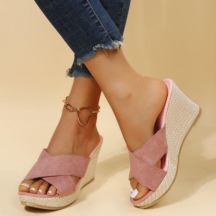 Kadın Sandalet Platform Dolgu Topuk Espadril Sandalet Kalın İp Topuklu