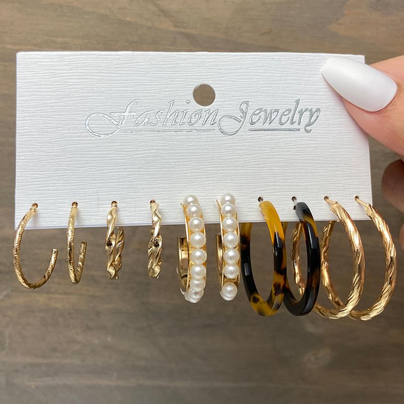 Set di Orecchini di Perle Geometria Cuore Leopardo Per Donne Ragazze Set di Orecchini Pendenti a Cerchio Goccia Metallo Acrilico Quadrato Rotondo Gioielli da Festa
