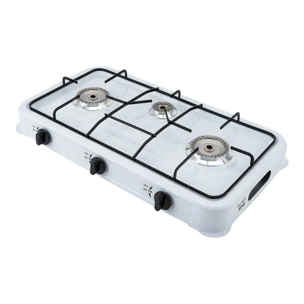 White Built-in 3-Burner Gas Cooktop Rectangular Cast Aluminum with Hose camping equipment