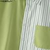 INCERUN Men Striped Shirts Casual Short Sleeve Patchwork Buttons Up Tops