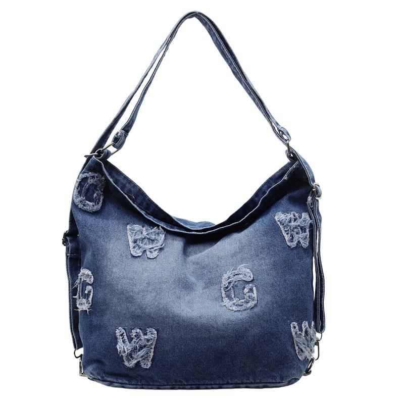 Retro Denim Bag Women's Large-capacity Simple and Relaxed Messenger Bag Trendy Casual College Student Shoulder Bag