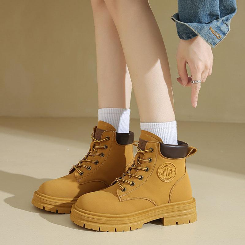 Martin boots women's autumn and winter new short boots high-top rhubarb boots yellow thick-soled British mountaineering boots