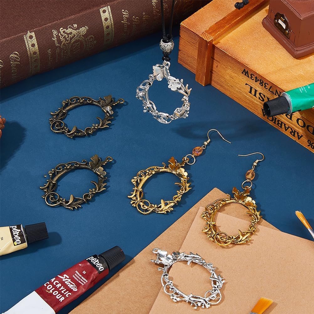 

SUPERFINDINGS 18 шт. 3 цвета Винтажные подвески-безели с открытой задней частью с бабочкой, Подвеска с рамкой из сплава для изготовления ожерелий и ювелирных изделий, Металлическая рамка в виде виноградной лозы