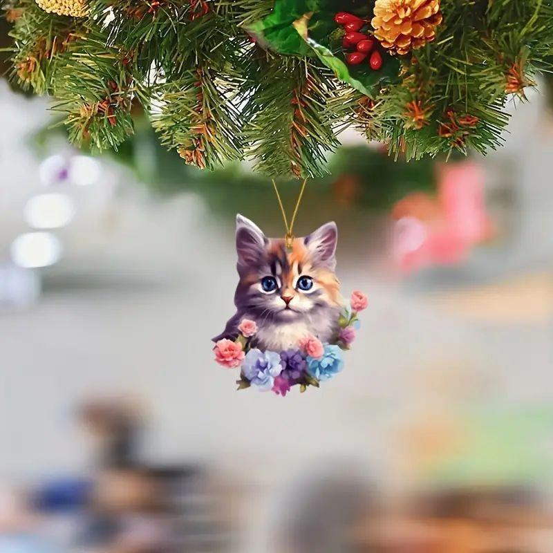 Cute Cartoon Acrylic Cat Flower Pendant Ideal For Car Decoration Accessories