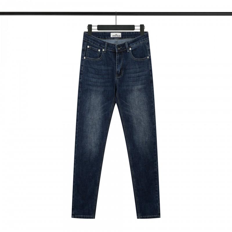 Stone Compass Badge Vintage Washed Straight Leg Jeans Men Casual Pants