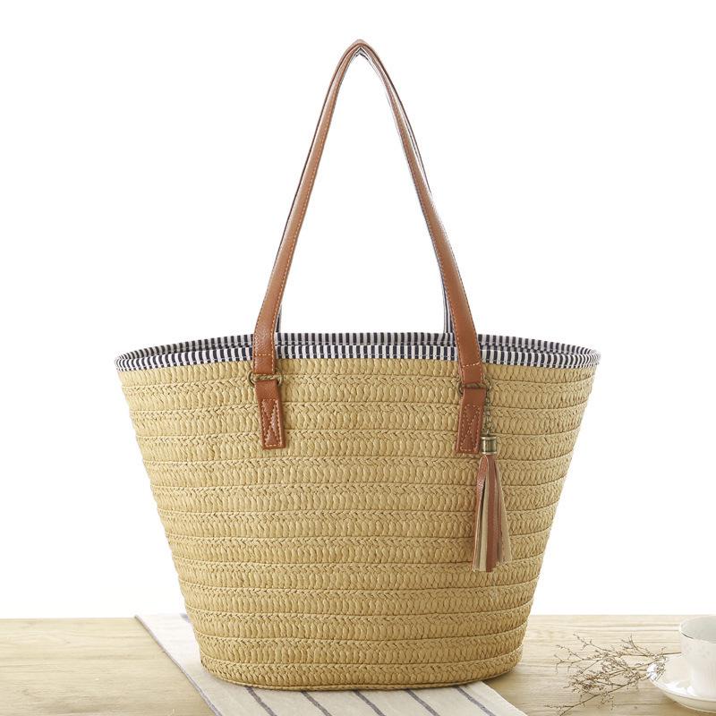 

European-American Woven Single Shoulder Bag with Tassel Pendant - Large Capacity Beach Handbag for Women верблюд