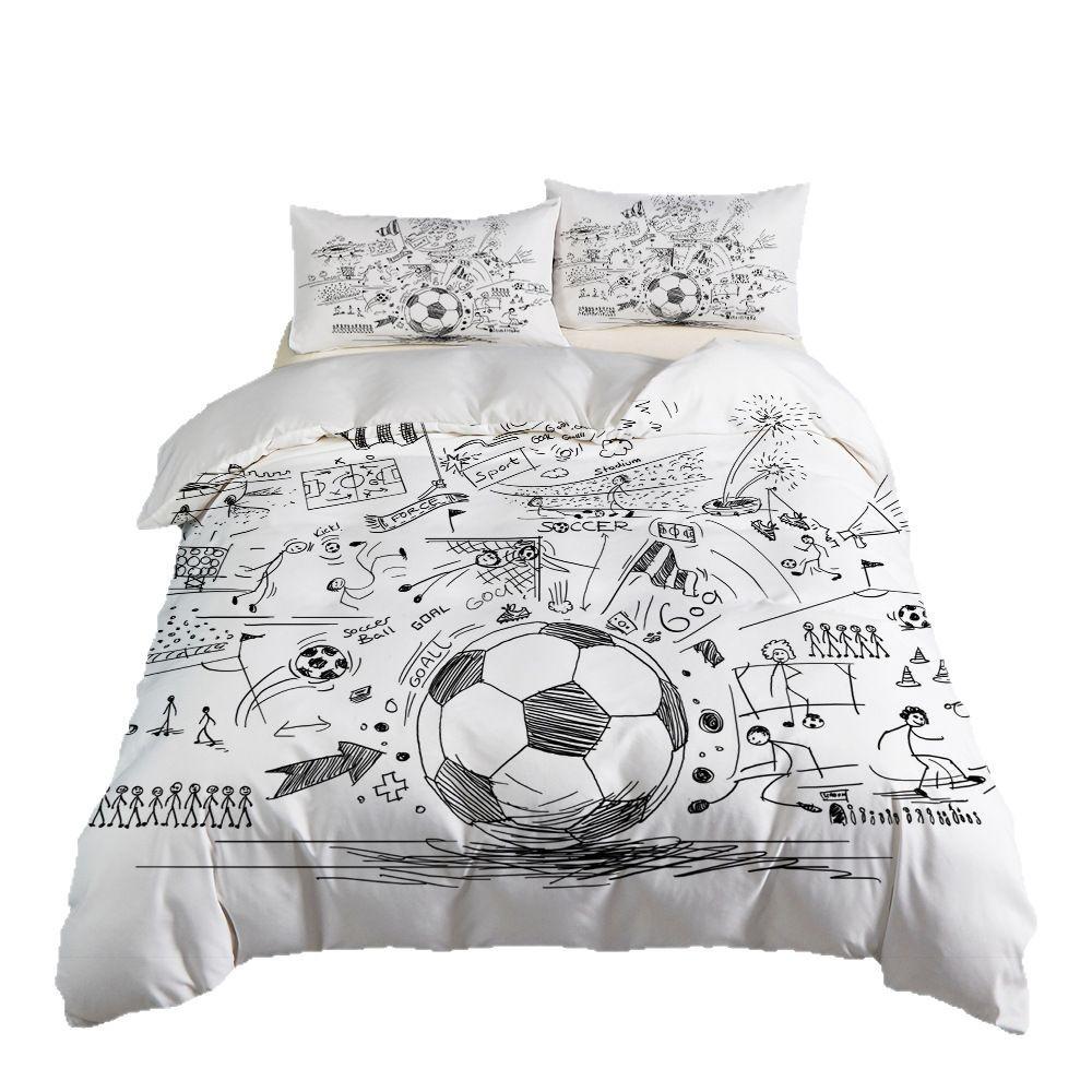 Sports Football Pattern Printing Quilt Cover Pillowcase 3D Digital Printing Three-piece Set