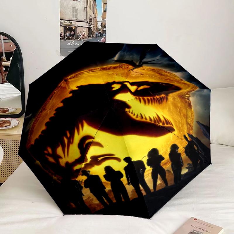 Dinosaur Moonlit Adventure Umbrella 8-Frame for Travel, camping, Casual Lightweight Portable Umbrella, Essential for every family Holidays Gift