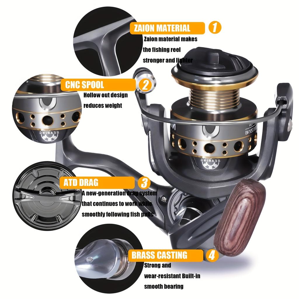 2026 Spinning Reel Fishing Reel Lure Reel All-Metal Spinning Reel Fishing Rod Fishing Tackle 5.2:1 Ratio 8-13KG Drag Power Corrosion Resistant