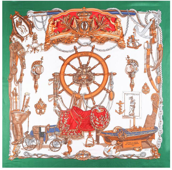 New Arrival Brand Shawl 100% Twill Silk Scarf Horse Carriage 130cm Square Scarves Print Kerchief Bandana Woman Headband Hijab