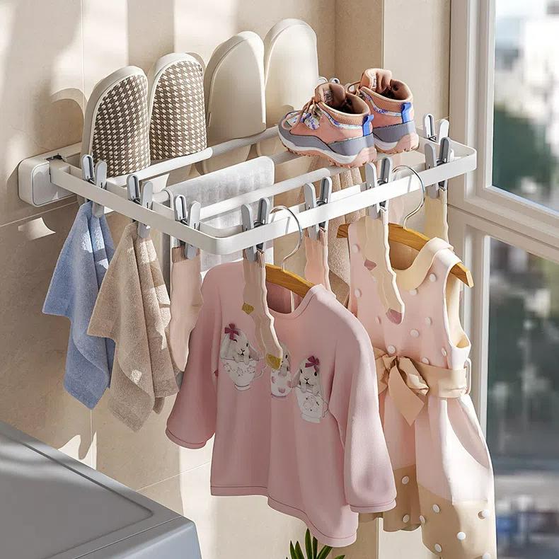 Folding Drying Rack Wall Mounted Drying Clip Windproof Sock Clip Clothing Rack Hanger Household Sock Drying Clip Space Saving