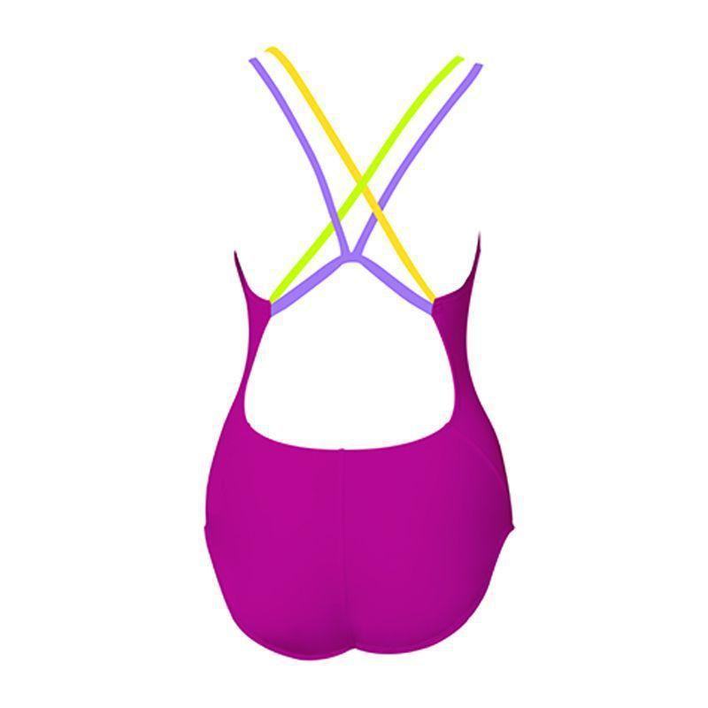 Double-layer multi-color shoulder strap one-piece competitive swimsuit for 's professional sports training, low fork to cover the belly
