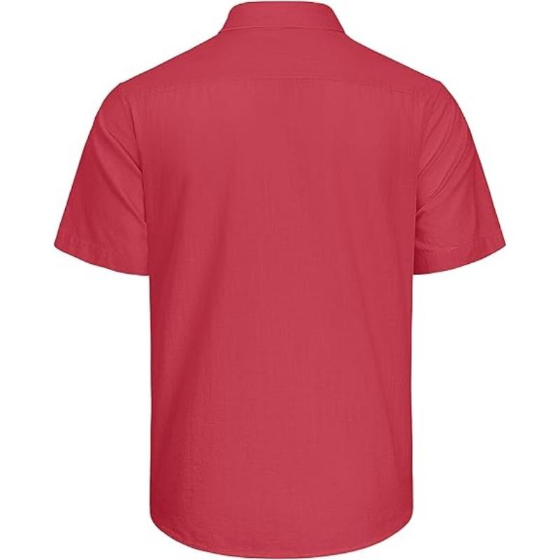 Polyester Fiber Men's Short Sleeved Shirt Casual Lightweight Button Up Shirt Beach Vacation Summer Top with Pocket