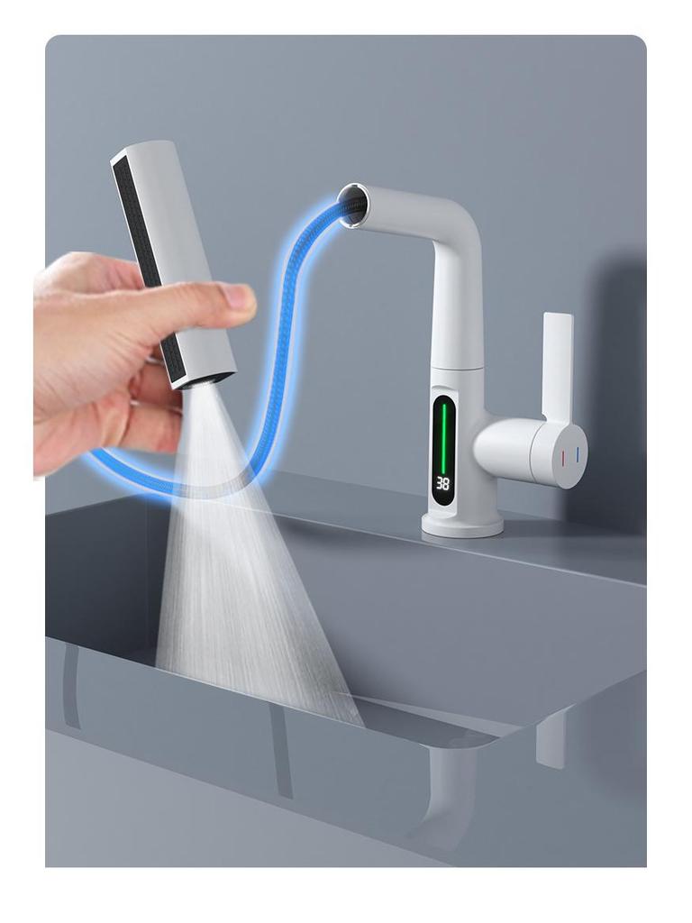 Gunmetal Multifunctional Pull-Out Basin Faucet for Bathroom