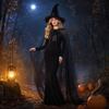 Women's Halloween Witch Hat and Cape Set with Hooded Mesh Cloak for Costume Party